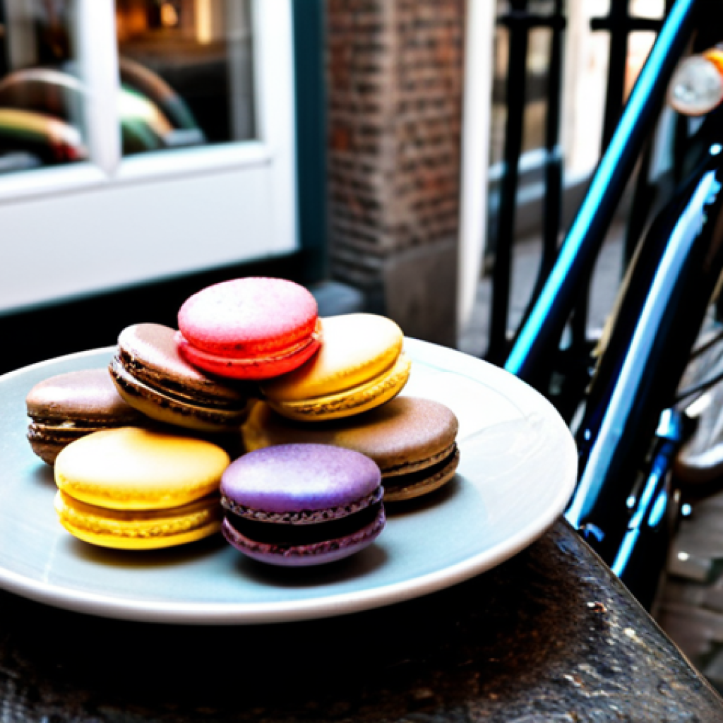 **

"A cozy Amsterdam café scene, showcasing a beautifully arranged plate with Injeolmi macarons. The macarons are artfully displayed, highlighting the unique filling. Sunlight streams through the window, illuminating the scene. In the background, bicycles pass by on a cobblestone street. The setting is warm and inviting. Appropriate content, safe for work, fully clothed patrons, professional photography, perfect anatomy, natural proportions, high quality image."

**