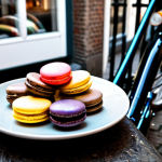 **

"A cozy Amsterdam café scene, showcasing a beautifully arranged plate with Injeolmi macarons. The macarons are artfully displayed, highlighting the unique filling. Sunlight streams through the window, illuminating the scene. In the background, bicycles pass by on a cobblestone street. The setting is warm and inviting. Appropriate content, safe for work, fully clothed patrons, professional photography, perfect anatomy, natural proportions, high quality image."

**