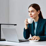 **

"A professional woman in a modest, stylish outfit, sitting at a bright desk with a cup of tea and a small dish of nuts. Modern, minimalist office background. Fully clothed, appropriate attire, safe for work. Perfect anatomy, correct proportions, natural pose, well-formed hands. Professional photography, high quality, soft lighting, family-friendly."

**
